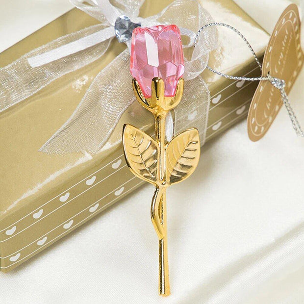 Valentines Day Gift Crystal Glass Rose Artificial Flower Silver Gold Rod Rose - Sunny Side Store