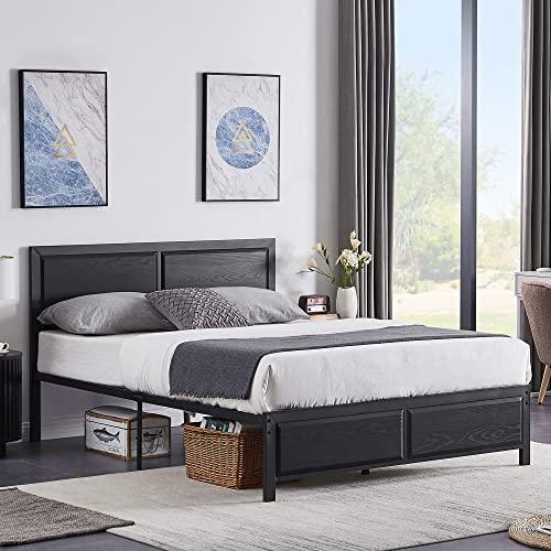 VECELO Twin Size Platform Bed Frame with Black Wood Headboard, Mattress Foundation, Strong Metal Slats Support, No Box Spring Needed Sunny Side Store