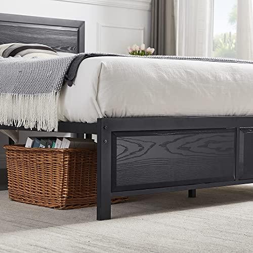 VECELO Twin Size Platform Bed Frame with Black Wood Headboard, Mattress Foundation, Strong Metal Slats Support, No Box Spring Needed Sunny Side Store