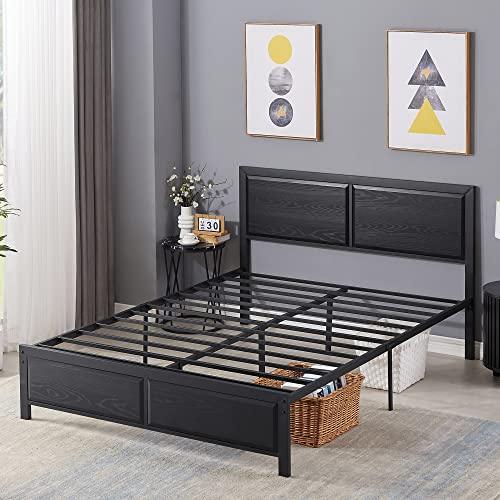 VECELO Twin Size Platform Bed Frame with Black Wood Headboard, Mattress Foundation, Strong Metal Slats Support, No Box Spring Needed Sunny Side Store