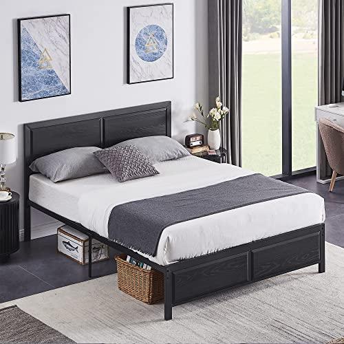 VECELO Twin Size Platform Bed Frame with Black Wood Headboard, Mattress Foundation, Strong Metal Slats Support, No Box Spring Needed Sunny Side Store