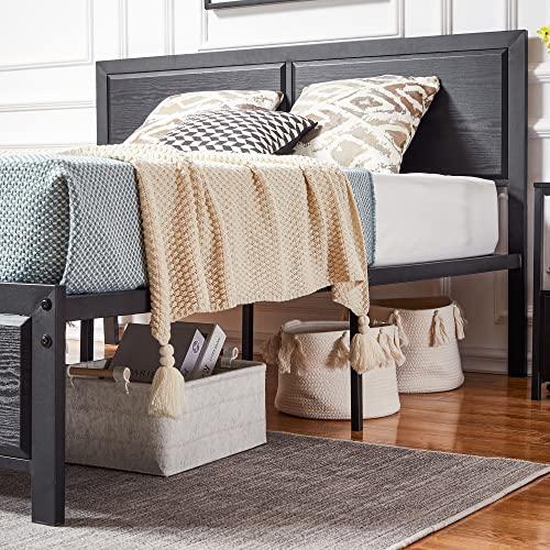 VECELO Twin Size Platform Bed Frame with Black Wood Headboard, Mattress Foundation, Strong Metal Slats Support, No Box Spring Needed Sunny Side Store