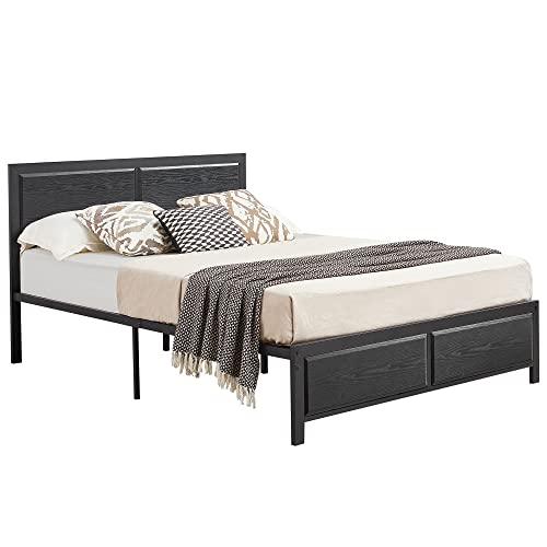 VECELO Twin Size Platform Bed Frame with Black Wood Headboard, Mattress Foundation, Strong Metal Slats Support, No Box Spring Needed Sunny Side Store