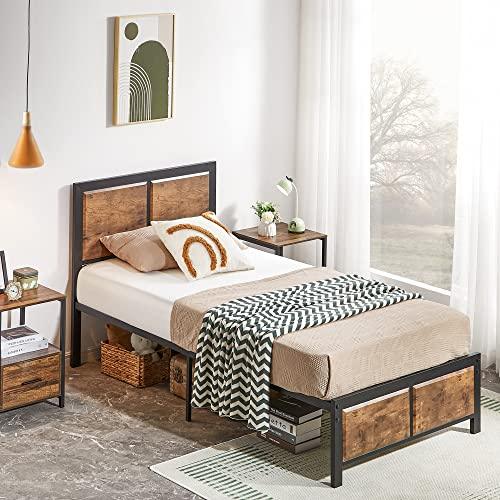 VECELO Twin Size Platform Bed Frame with Black Wood Headboard, Mattress Foundation, Strong Metal Slats Support, No Box Spring Needed Sunny Side Store