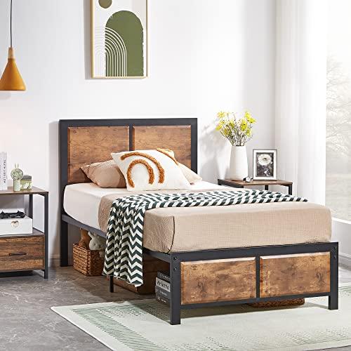 VECELO Twin Size Platform Bed Frame with Black Wood Headboard, Mattress Foundation, Strong Metal Slats Support, No Box Spring Needed Sunny Side Store