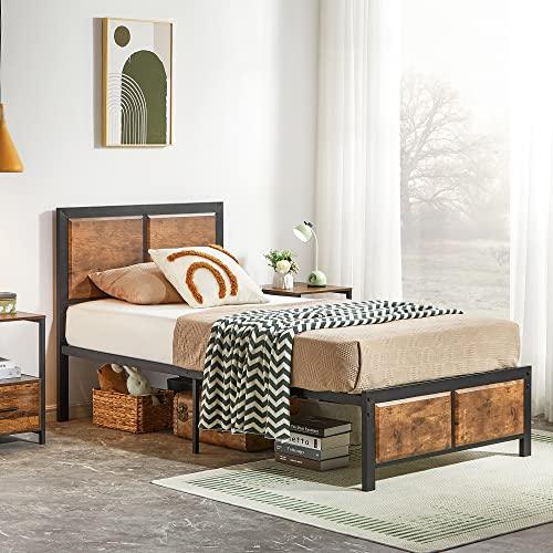 VECELO Twin Size Platform Bed Frame with Black Wood Headboard, Mattress Foundation, Strong Metal Slats Support, No Box Spring Needed Sunny Side Store