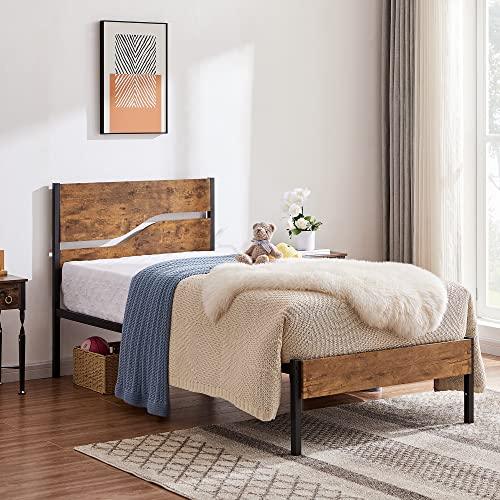 VECELO Twin Size Platform Bed Frame with Black Wood Headboard, Mattress Foundation, Strong Metal Slats Support, No Box Spring Needed Sunny Side Store