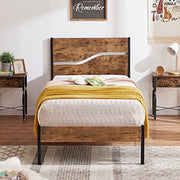 VECELO Twin Size Platform Bed Frame with Black Wood Headboard, Mattress Foundation, Strong Metal Slats Support, No Box Spring Needed Sunny Side Store