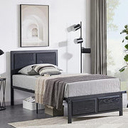 VECELO Twin Size Platform Bed Frame with Black Wood Headboard, Mattress Foundation, Strong Metal Slats Support, No Box Spring Needed Sunny Side Store