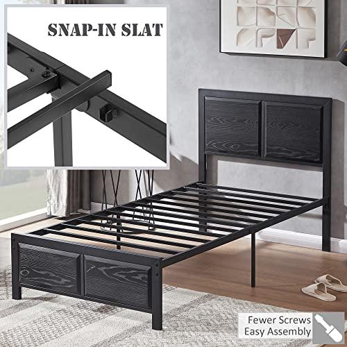 VECELO Twin Size Platform Bed Frame with Black Wood Headboard, Mattress Foundation, Strong Metal Slats Support, No Box Spring Needed Sunny Side Store