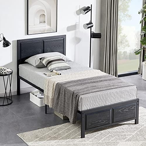 VECELO Twin Size Platform Bed Frame with Black Wood Headboard, Mattress Foundation, Strong Metal Slats Support, No Box Spring Needed Sunny Side Store