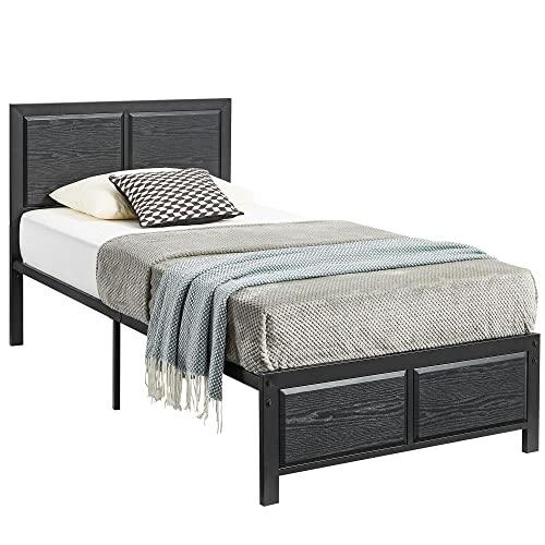VECELO Twin Size Platform Bed Frame with Black Wood Headboard, Mattress Foundation, Strong Metal Slats Support, No Box Spring Needed Sunny Side Store