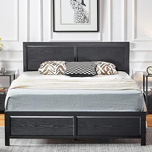 VECELO Twin Size Platform Bed Frame with Black Wood Headboard, Mattress Foundation, Strong Metal Slats Support, No Box Spring Needed Sunny Side Store