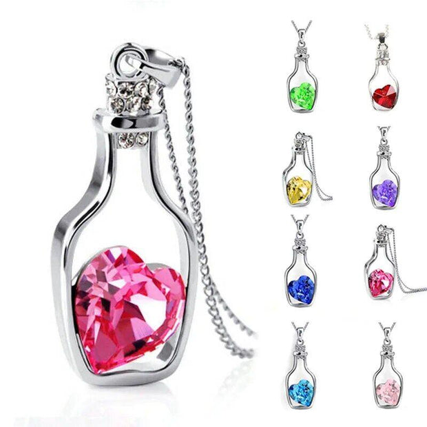 Women Pendant Necklace Creative Ladies Wishing Bottle Crystal Zircon Jewelry - Sunny Side Store