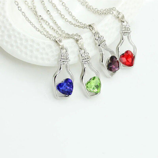 Women Pendant Necklace Creative Ladies Wishing Bottle Crystal Zircon Jewelry - Sunny Side Store