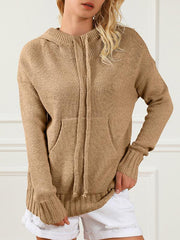 Women's mid-length loose drawstring pocket loose sweater - Sunny Side Store