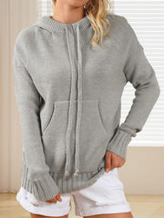 Women's mid-length loose drawstring pocket loose sweater - Sunny Side Store