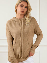 Women's mid-length loose drawstring pocket loose sweater - Sunny Side Store