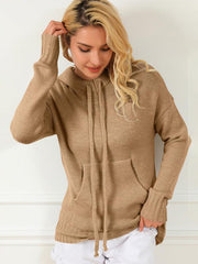 Women's mid-length loose drawstring pocket loose sweater - Sunny Side Store