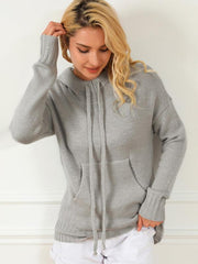 Women's mid-length loose drawstring pocket loose sweater - Sunny Side Store