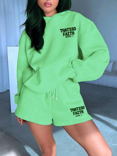 Women's new fashion loose solid color letter print sweatshirt shorts set - Sunny Side Store