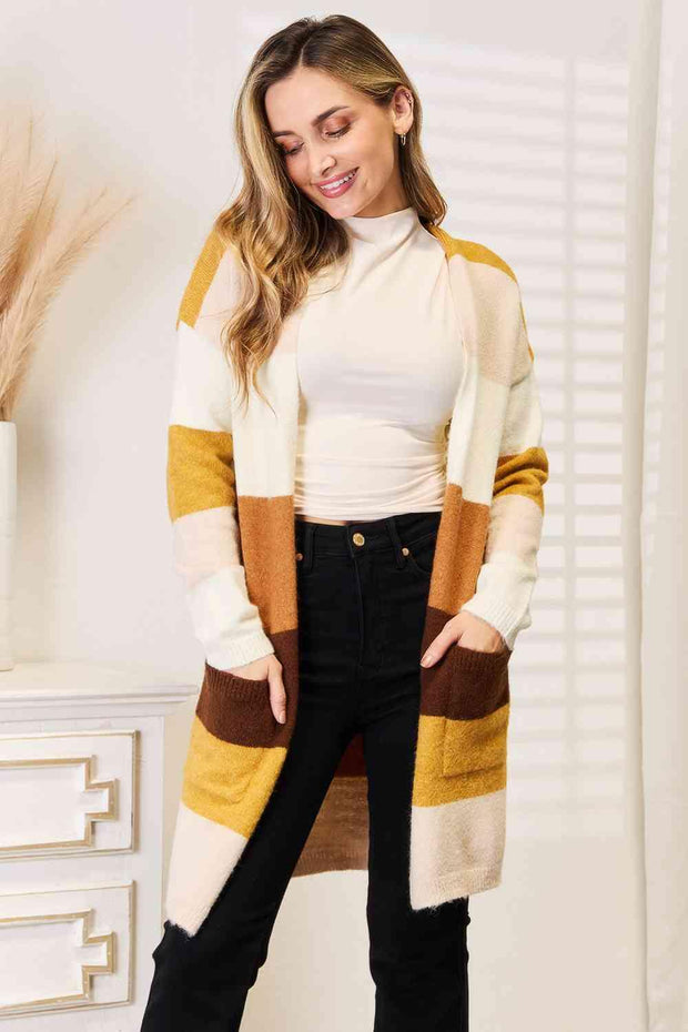 Woven Right Color Block Dropped Shoulder Cardigan - Sunny Side Store Trendsi Brown-Tan-Stripe-XL 52.00