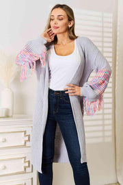 Woven Right Fringe Sleeve Dropped Shoulder Cardigan - Sunny Side Store Trendsi Cloudy-Blue-XL 49.00