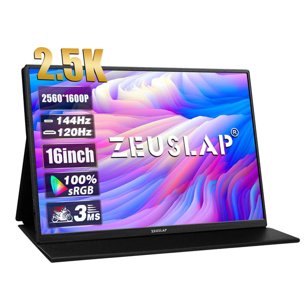 ZEUSLAP 16" 2.5K 144hz Portable Monitor 2560*1600 16:10 100%sRGB 500Cd/m² Travel Gaming Display for Laptop Switch ps4 ps5 Xbox - Sunny Side Store